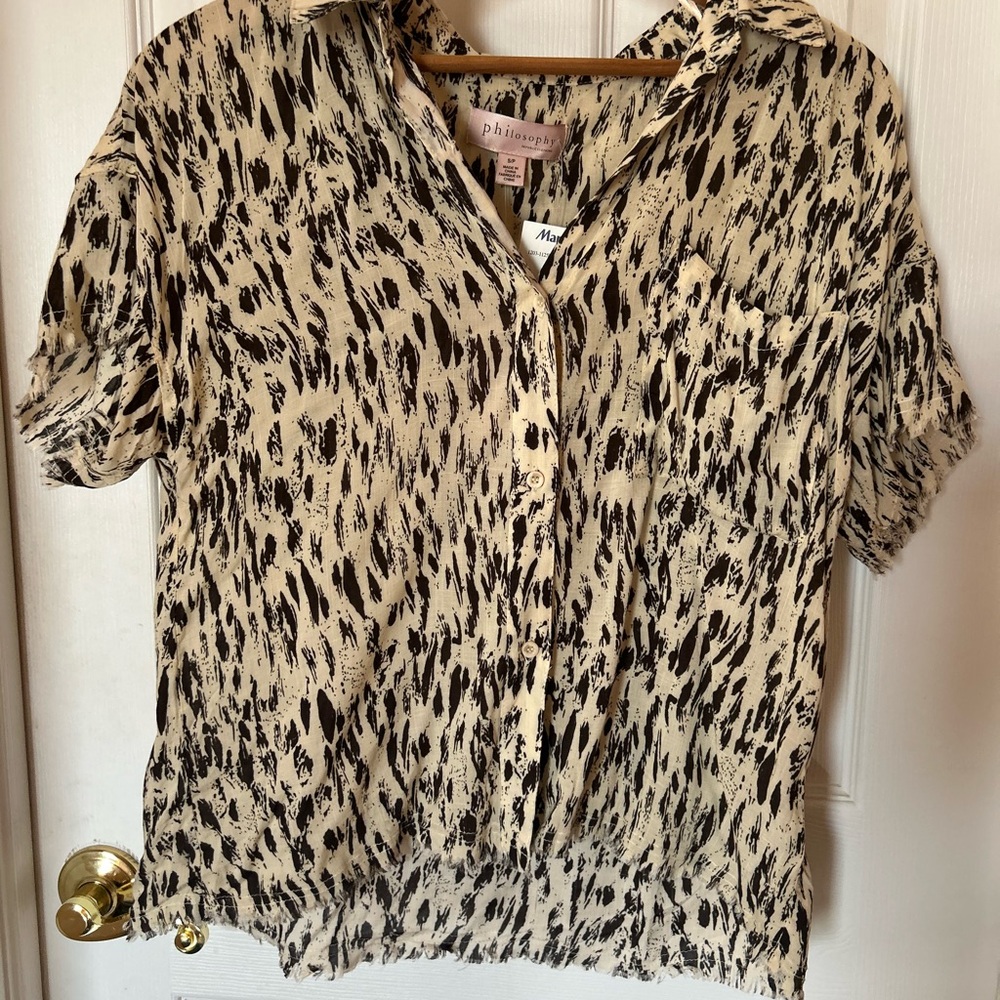 Philosophy Black and cream Button Down Shirt with Notched Collar